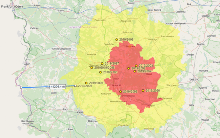 Karte der westlichsten ASP-Ausbrüche und -Fälle in Polen und aktuelle Erfassung von Sperrgebieten. (Quelle: Polnische Generalinspektion für Veterinärmedizin)