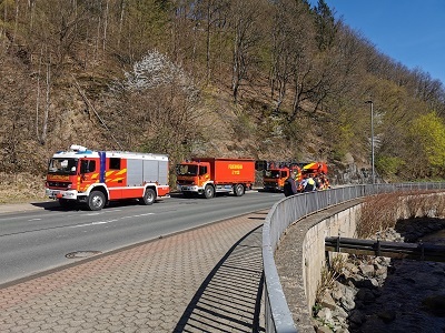 Die Feuerwehr rückte mit dem HLF, dem GW-L und der DLK zu der Tierrettung aus (Foto: Feuerwehr Plettenberg)