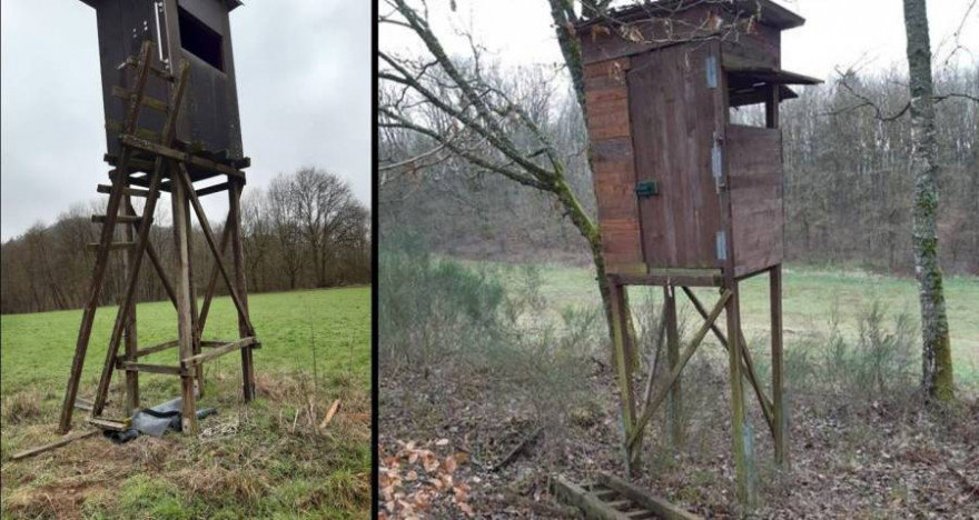 Die beiden beschädigten Hochsitze (Fotos: Polizeiinspektion Merzig)