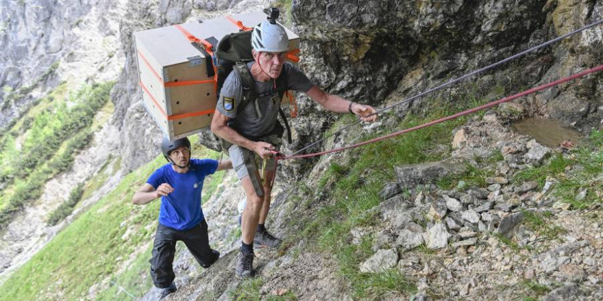 Der Nationalparkranger David Schuhwerk am Seil (Foto: Hansruedi Weyrich/LBV)