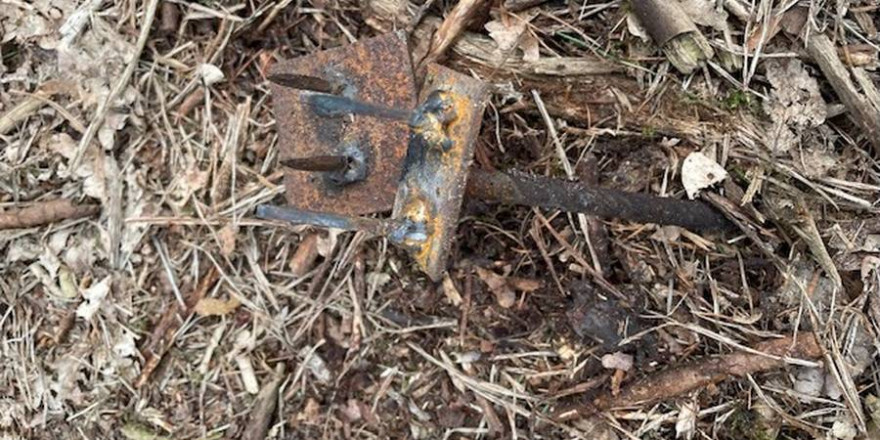 Zwei der „Nagelfallen“ auf dem Waldboden (Quelle: Polizei)