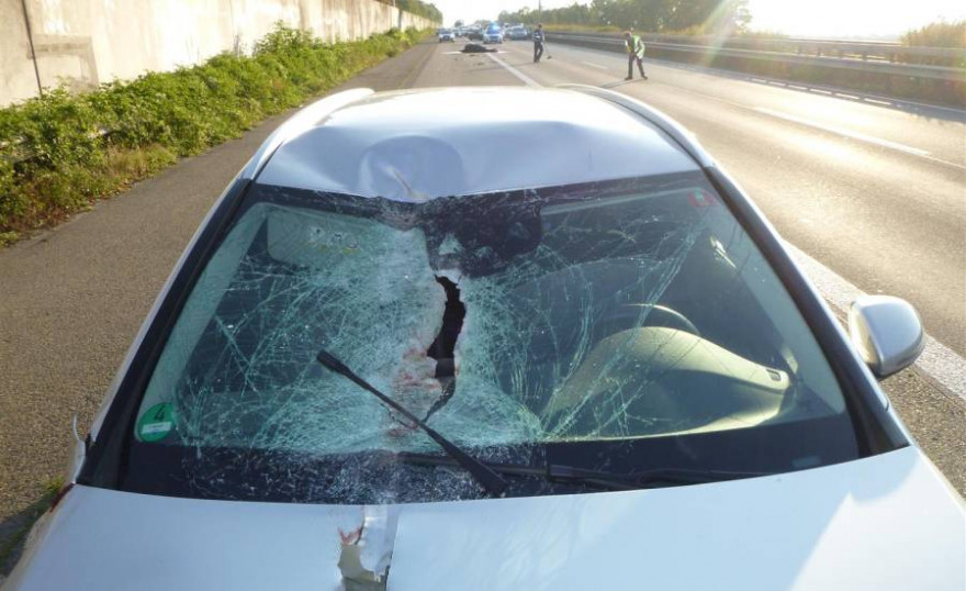 Der durch den Unfall beschädigte Pkw des 41-jährigen Hessen. (Foto: Verkehrsdirektion Mainz)