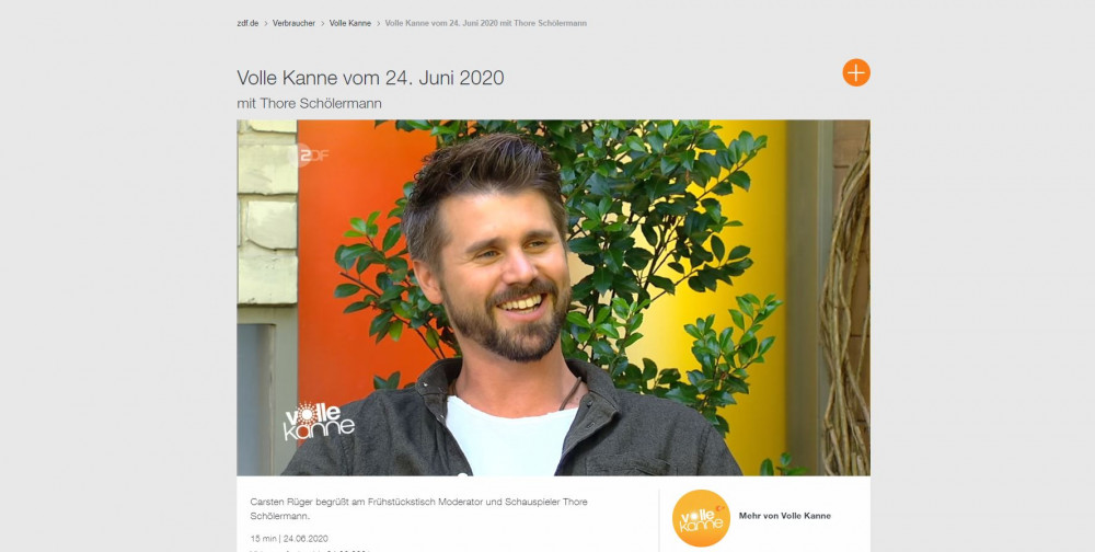 Thore Schölermann in der ZDF-Sendung Volle Kanne (Quelle: zdf.de/Volle Kanne/Volle Kanne vom 24. Juni 2020 mit Thore Schölermann)