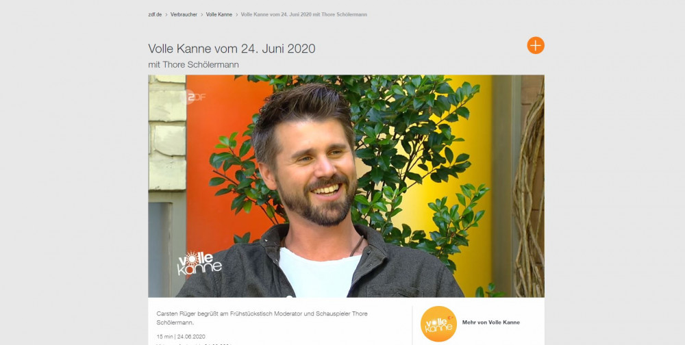 Thore Schölermann in der ZDF-Sendung Volle Kanne (Quelle: zdf.de/Volle Kanne/Volle Kanne vom 24. Juni 2020 mit Thore Schölermann) 