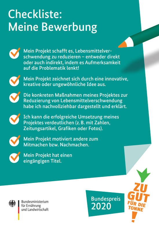 Checkliste für den Zu gut für die Tonne! – Bundespreis 2020 (Quelle: BMEL)