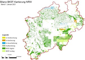 Abbildung 2: Aktueller Stand der großmaßstäbigen Bodenkarte BK5F und der neuen FSK5 (Quelle: Waldinfo.NRW)