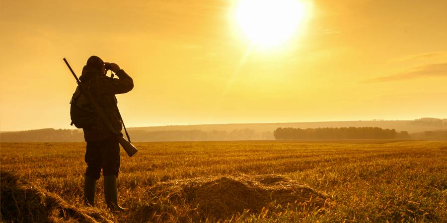 Jäger an einem abgeernteten Getreidefeld (Symbolbild: iStock/Sergei Chuyko)