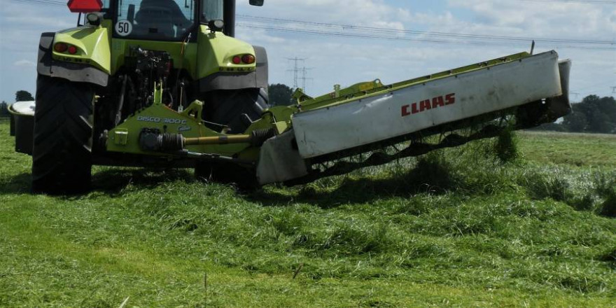 Traktor mit Mähwerk bei der Mahd (Symbolbild: Elsemargriet)