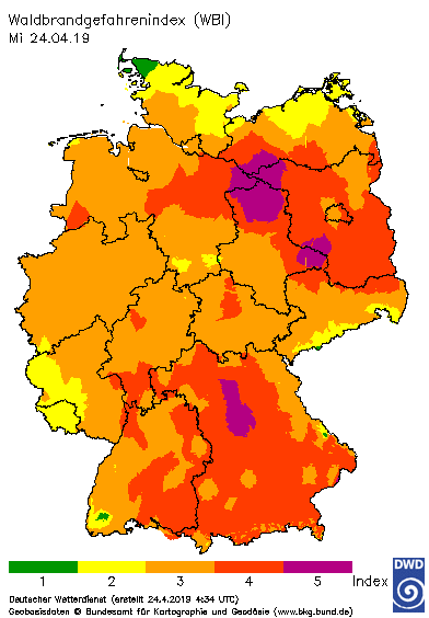 Index des meteorologischen Potentials für die Gefährdung durch Waldbrand Quelle: DWD