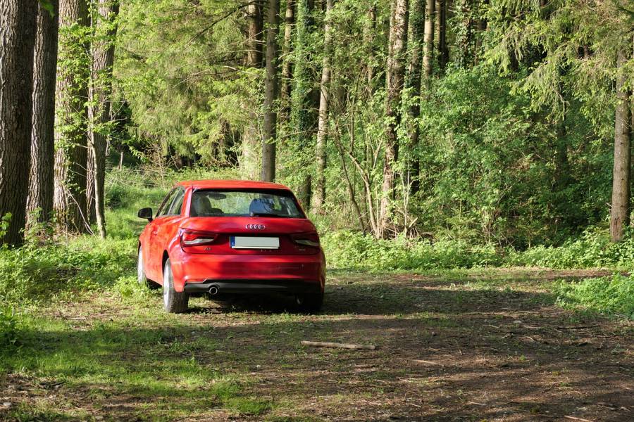 Roter Audi A1 auf einem Waldweg. (Symbolbild: Thomas P.)
