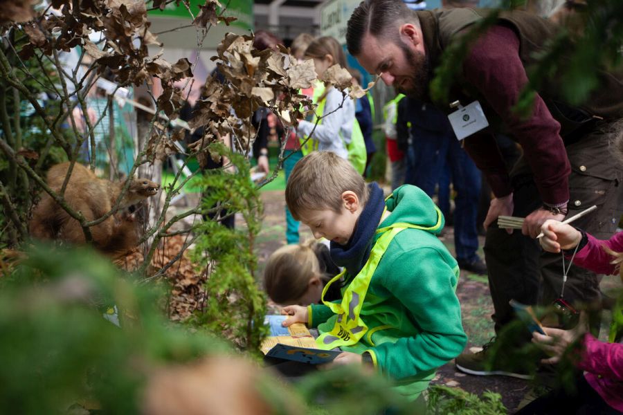 Besonders beliebt bei Kindern und Familien: Das Quiz im naturnahen Biotop. (Quelle: DJV)