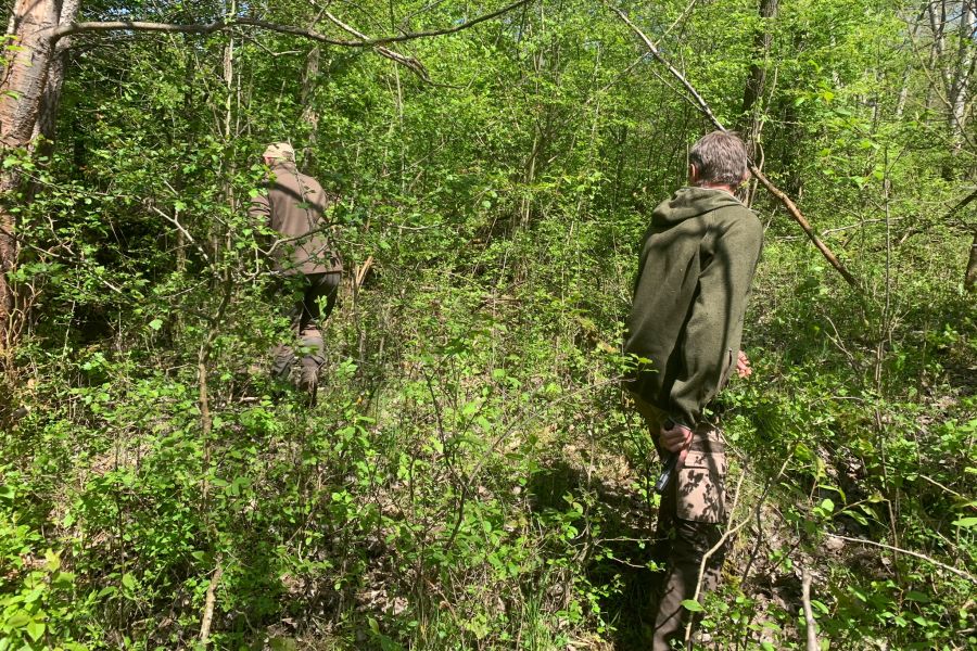 Mitglieder des Interventionsteams Braunbär ŠOP SR an Stelle des Angriffs. Der Mann im Vordergrund hält eine Kurzwaffe zur Selbstverteidigung in der Hand. (Quelle: Interventionsteam Braunbär ŠOP SR)