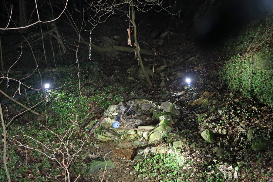 Übersichtsaufnahme des vorgefundenen Steinkreises mit abgelegten Tierkadavern. (Foto: Polizei) 